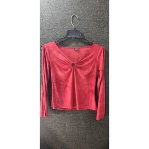 Vanity Vintage Y2K Red Glitter O-Ring V-Neck Long Sleeve Top Large Made in USA
